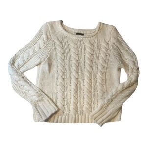 Wet Seal Cream White Cable Knit Sweater Womens Medium Chunky Pullover Scoop Neck